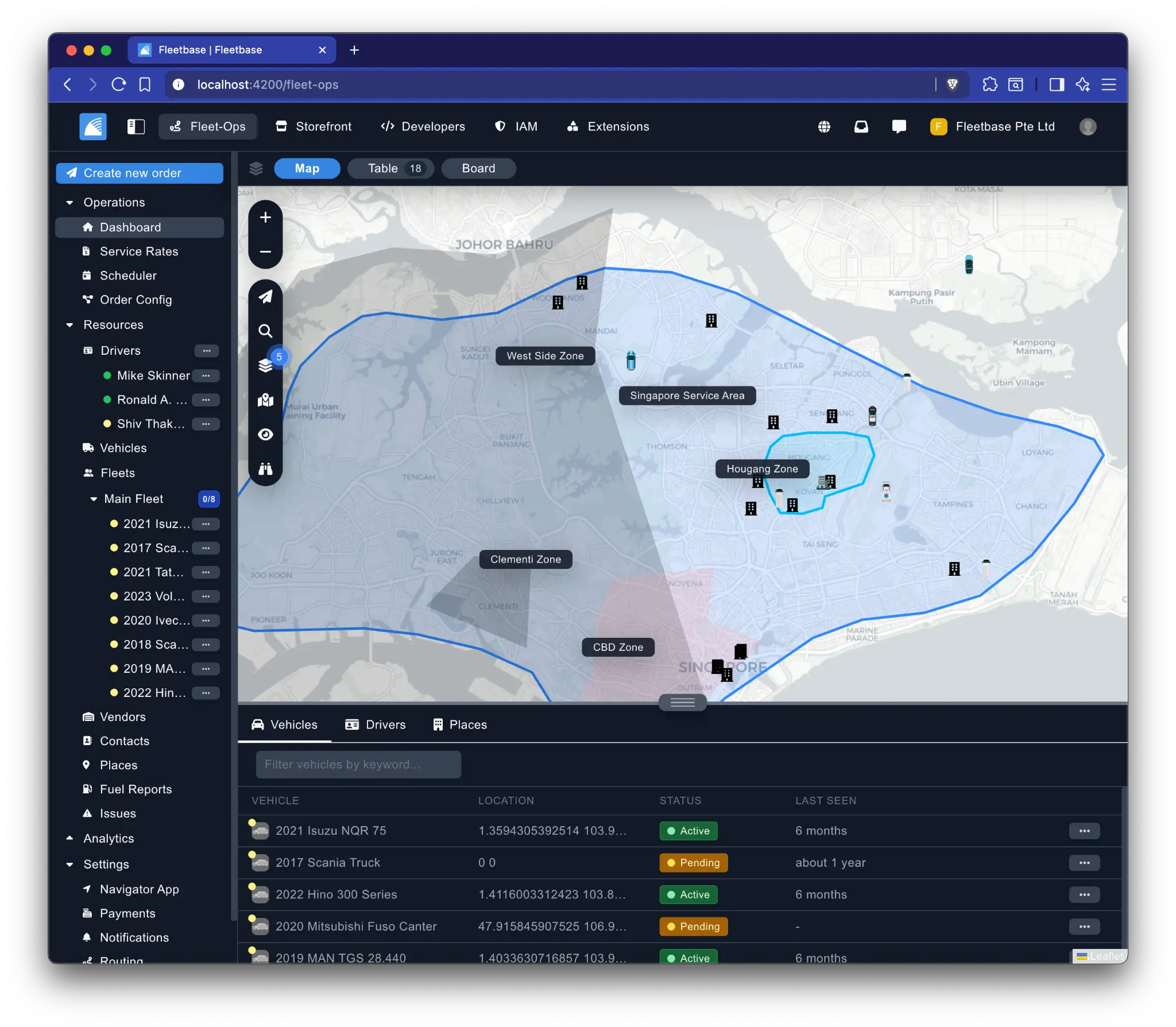 Fleetbase Fleet Map with Zones